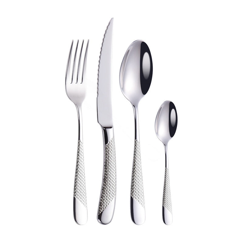 Kitchen Tableware Cutlery Set Silver & Gold Stainless Steel Dinnerware Fork Spoon Knife Dinner Set