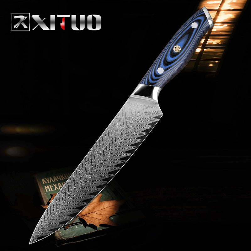 Damascus Chef Knife Professional Sankotu Cleaver Boning Kitchen Cooking Tool Plum Rivet Handle