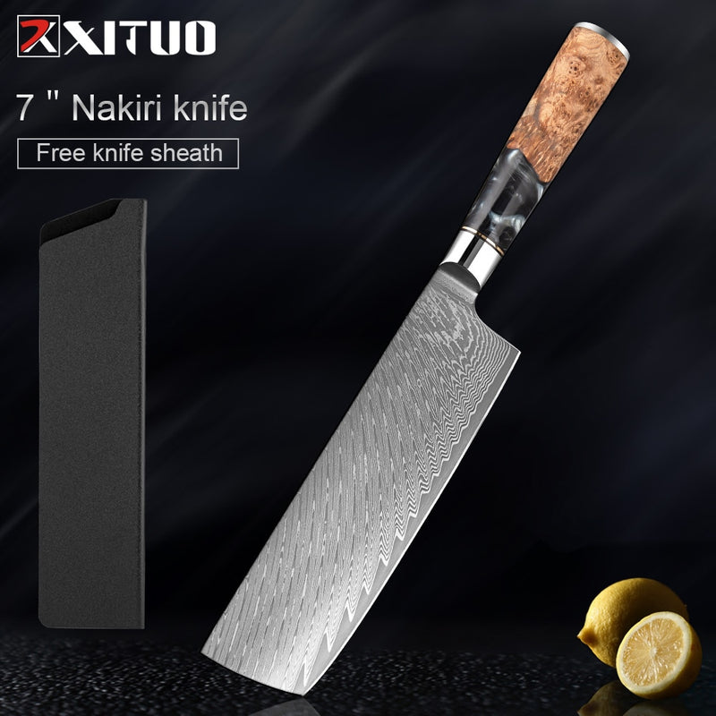 2-4 PCS Damascus Steel Kitchen Knives Chef Vegetable Slicing Deboning Black Resin Handle