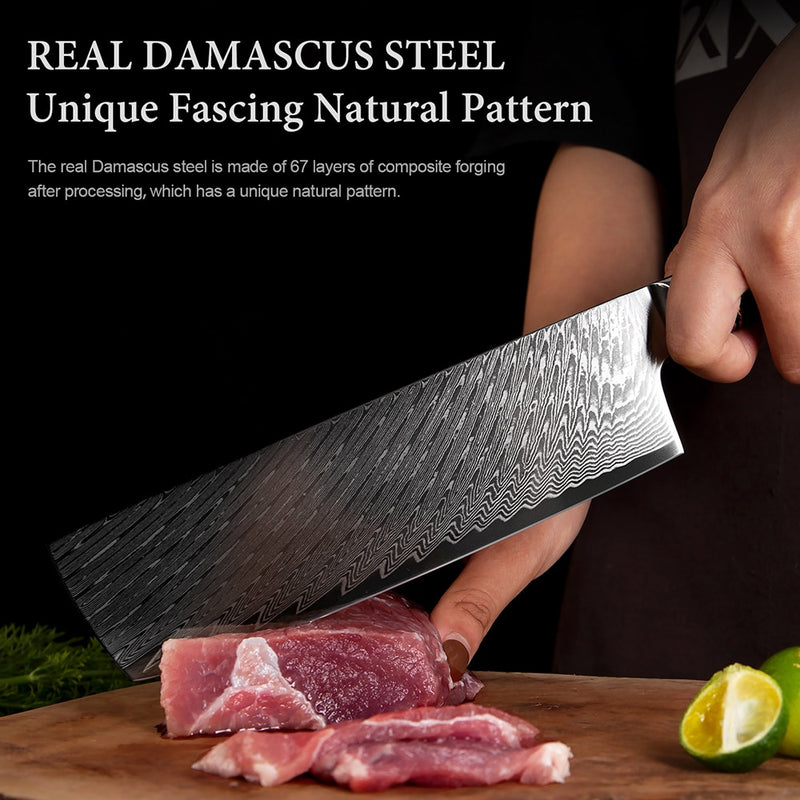 2-4 PCS Damascus Steel Kitchen Knives Chef Vegetable Slicing Deboning Black Resin Handle