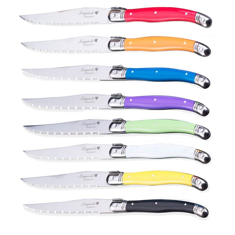 8pcs Laguiole Style Steak Knife Colorful Rainbow Handles Stainless Steel Dinner Table Knives